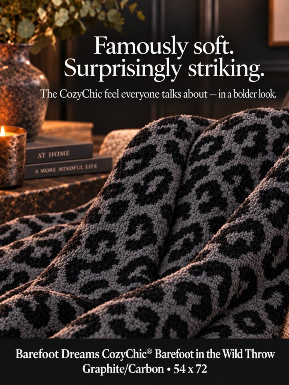 Barefoot Dreams CozyChic Leopard Throw Graphite Carbon 54x72 Luxe Soft NWT